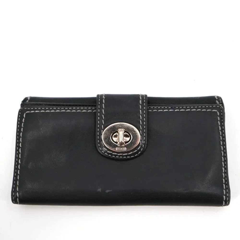 Legacy Coach Turnlock Wallet Black Topstitching ID Card Slots Outer Pockets